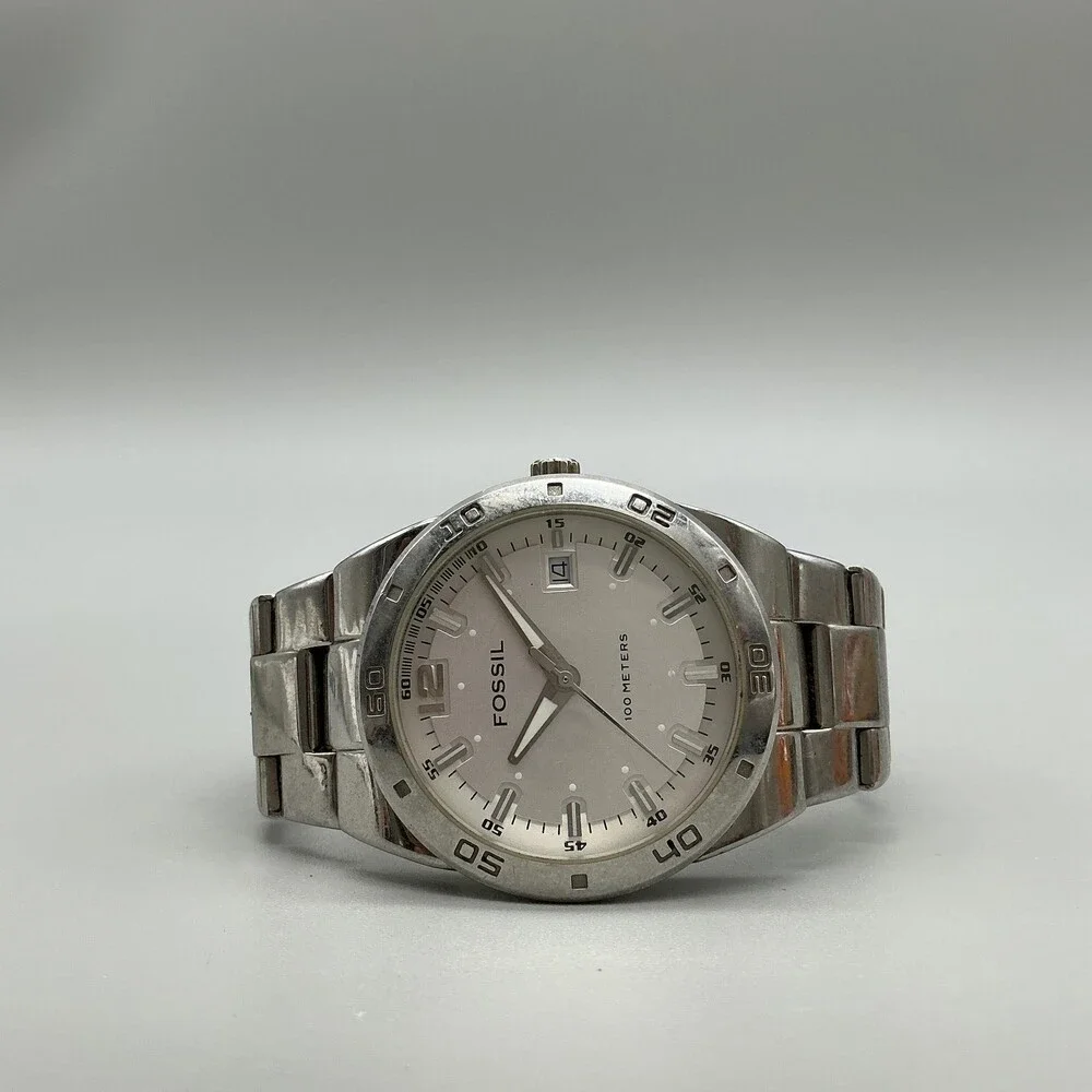 Fossil Blue Mens Watch 39mm Silver Tone Stainless Steel Date New Battery 6.5
